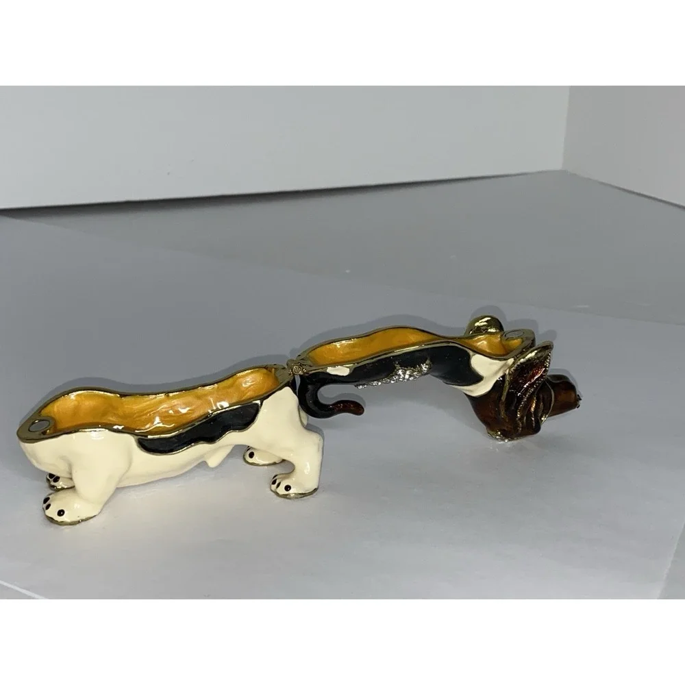 Basset‎ Hound Dog Trinket Box Enamel Crystal Hinged Lid Jeweled Collection